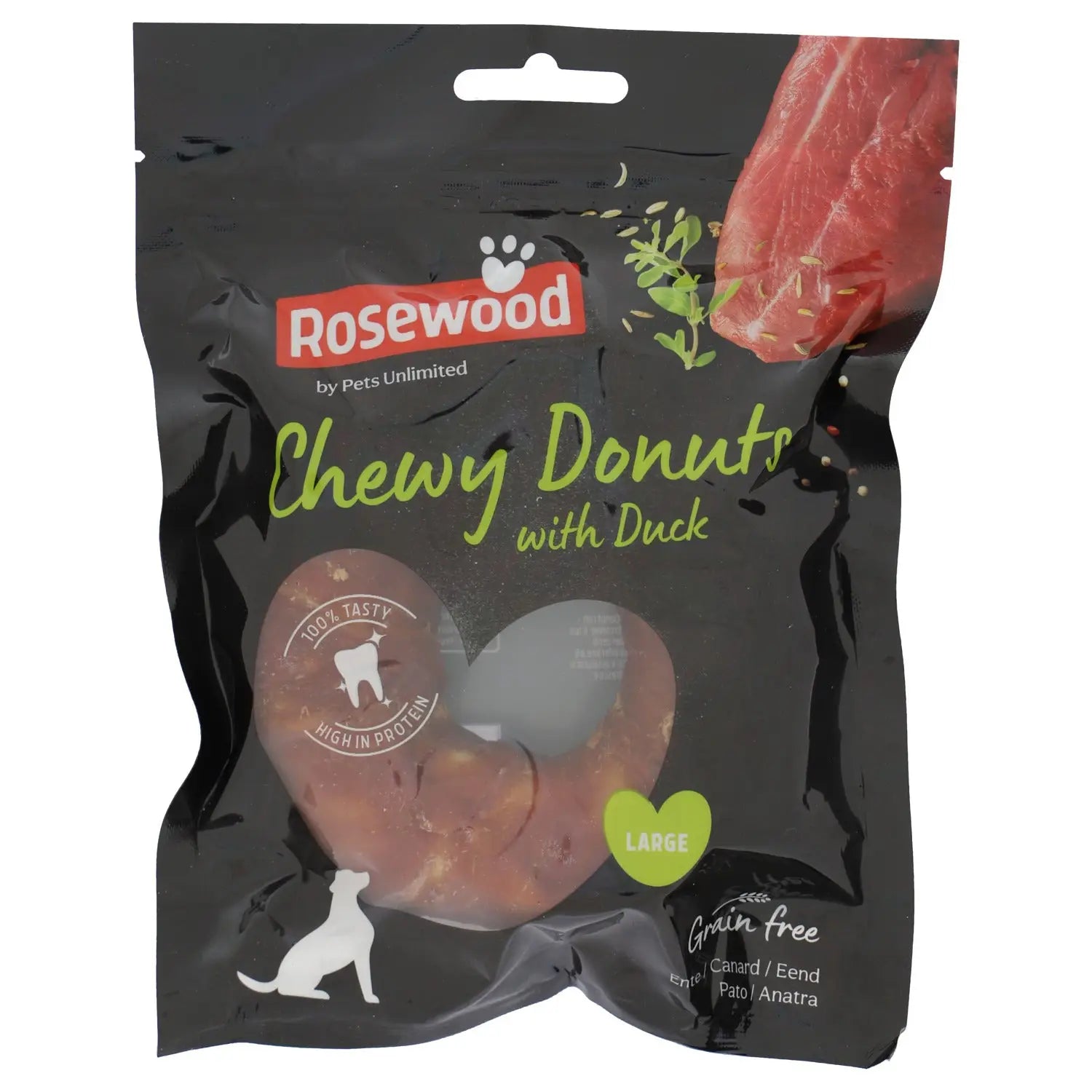 SNACK DOG ROSEWOOD DONUTS MASTICABLE CON PATO 100G LARGE - Mejor Precio - Mascotas Ávila