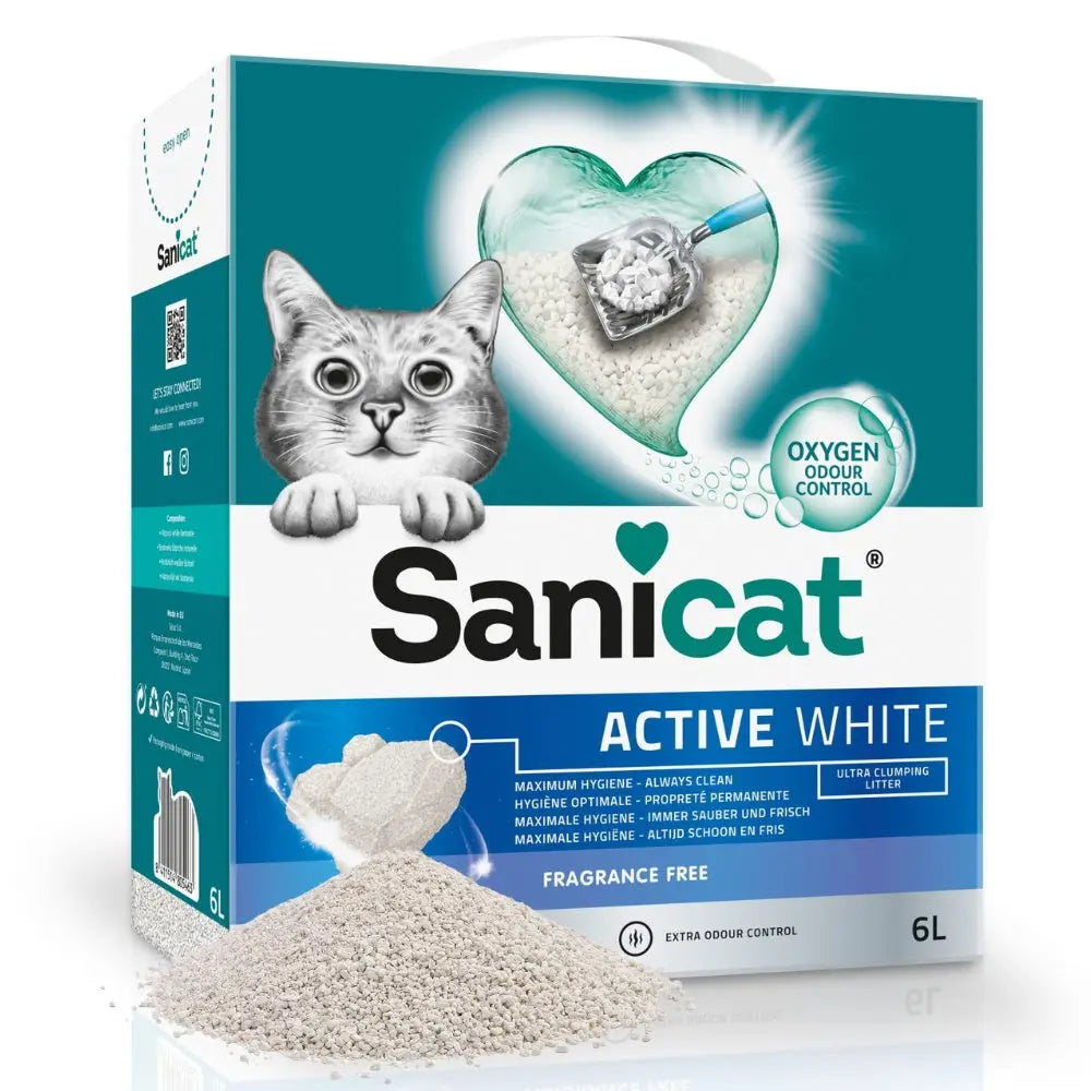Sanicat Active White Arena para Gatos 6L Sin Perfume – Alta Absorción y Control de Olores - Mejor Precio - Mascotas Ávila