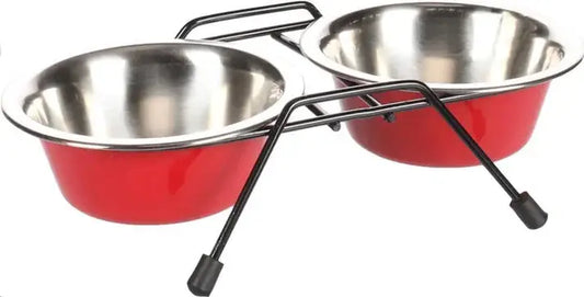 SET COMEDERO BEBEDERO ACERO INOX. 2X380ML ARJUN FLAMINGO - Mejor Precio - Mascotas Ávila