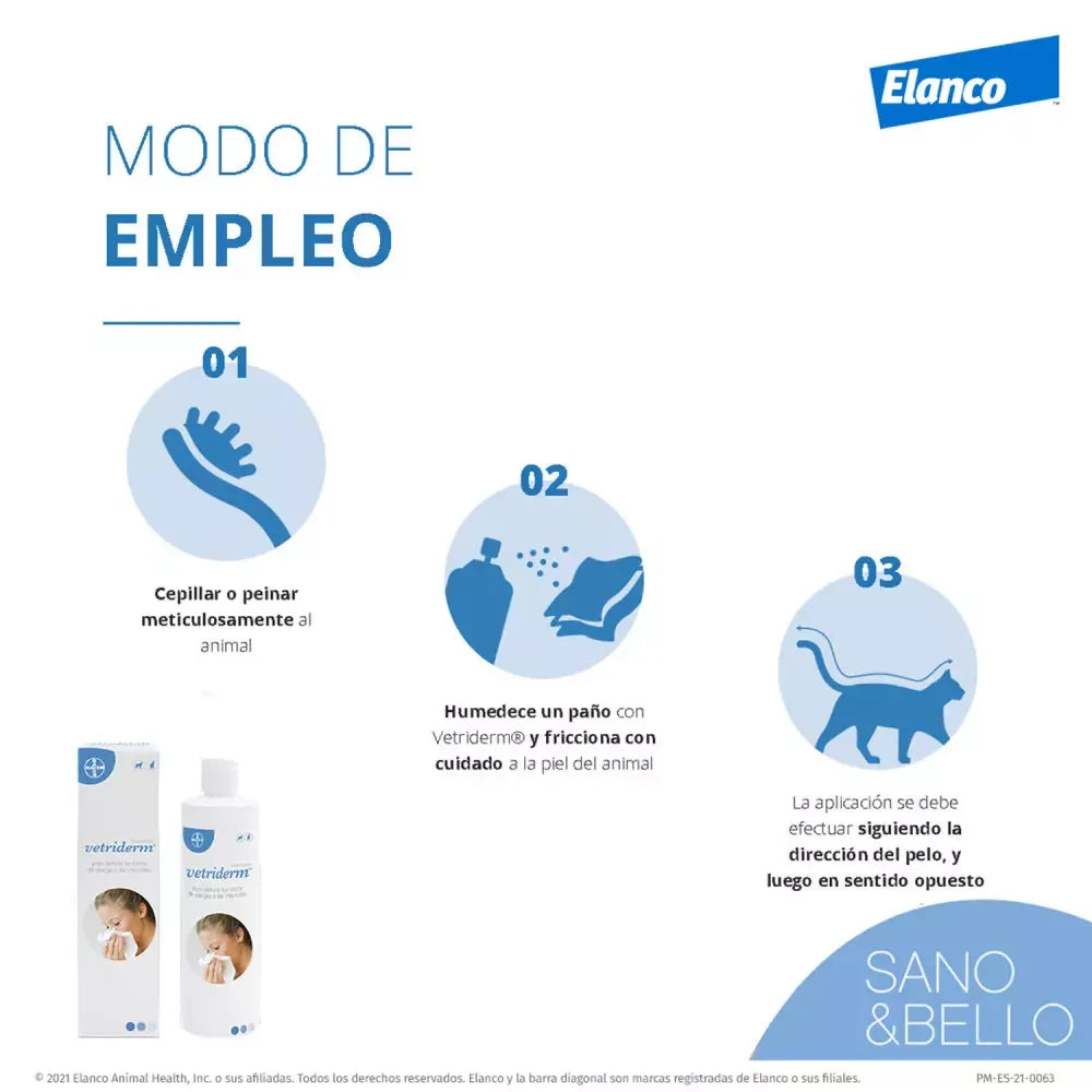 Elanco Vetriderm Antialérgico 350 ml Reduce Casos de Alergia para Dueños de Mascotas