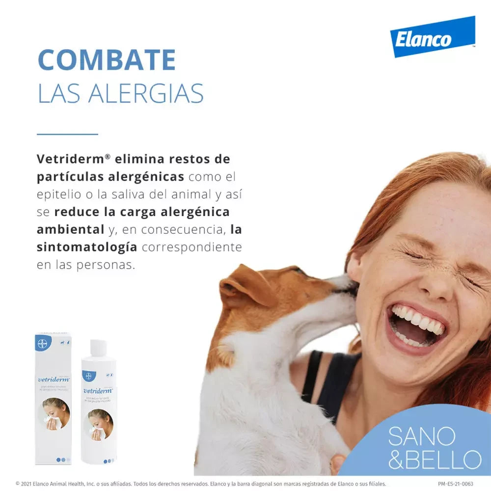 Elanco Vetriderm Antialérgico 350 ml Reduce Casos de Alergia para Dueños de Mascotas