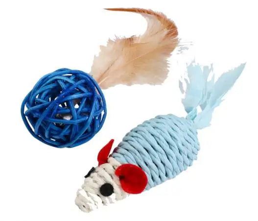 RATON SISAL + PELOTA DE PLUMAS 4X7CM