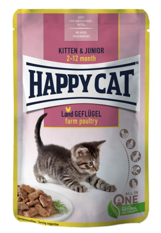 Happy Cat Kitten & Junior LandGeflügel Pouch 85 g (Ave de corral)