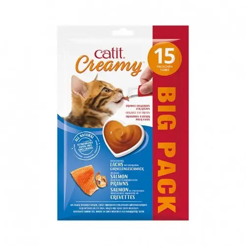 CATIT CREAMY SALMON Y GAMBAS PACK 15X10GR