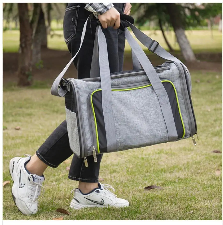 Transportín Bolso HK Con Dos Compartimentos Gris y Verde 49x28x28