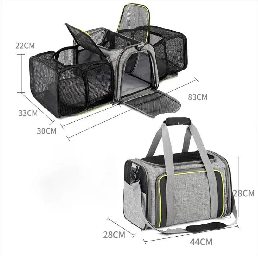 Transportín Bolso HK Con Dos Compartimentos Gris y Verde 49x28x28