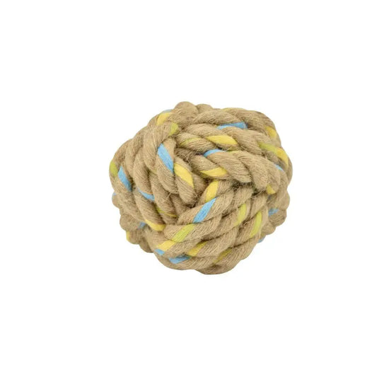 JUGUETE PERRO PELOTA CUERDA DENTAL CAÑAMO 7cm