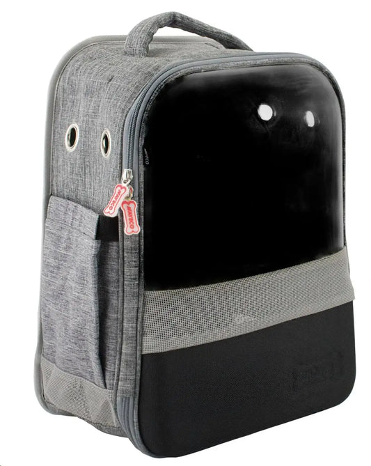 MOCHILA PARA MASCOTAS CON VENTANA GRIS 32X23X43CM