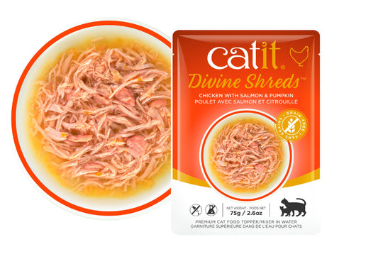 Catit Divine Shreds,Pollo/Salmon&Calabza,75g Pouch