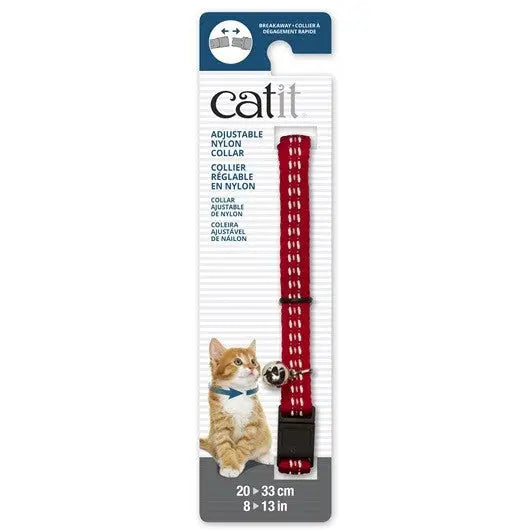 Catit Collar Nylon Ajus. Reflective, Rojo, 20-33cm